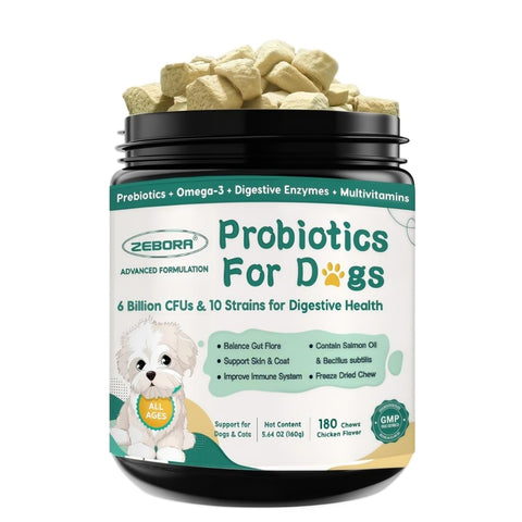Probiotics for Dogs, Dog Probiotics with Digestive Enzymes, Prebiotics, Omega-3 & 6 and Vitamin for Dogs Digestive Health, 6 Billion CFUs, 180 Freeze-Dried Chews