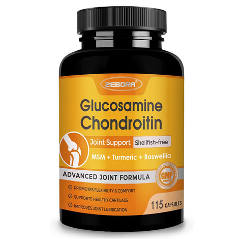 ZEBORA Glucosamine Chondroitin with Turmeric & MSM Joint Support Supplement, Glucosamine Sulfate with Boswellia for Joint Health & Relief, 115 Capsules