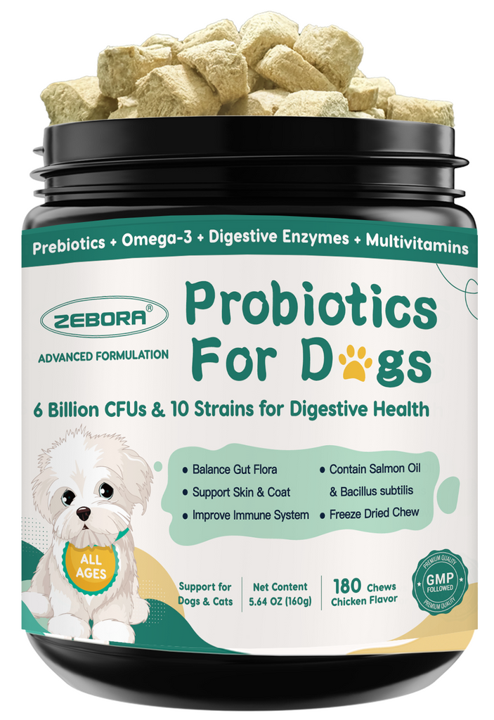 Probiotics for Dogs, Dog Probiotics with Digestive Enzymes, Prebiotics, Omega-3 & 6 and Vitamin for Dogs Digestive Health, 6 Billion CFUs, 180 Freeze-Dried Chews