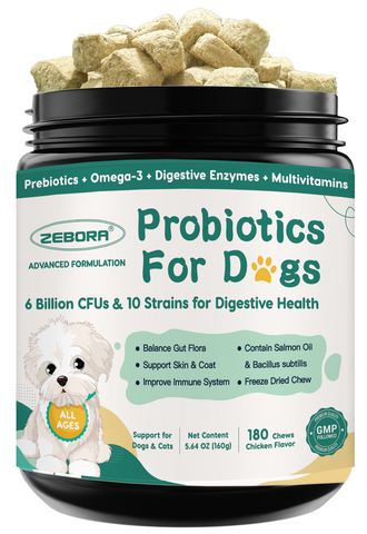 Probiotics for Dogs, Dog Probiotics with Digestive Enzymes, Prebiotics, Omega-3 & 6 and Vitamin for Dogs Digestive Health, 6 Billion CFUs, 180 Freeze-Dried Chews