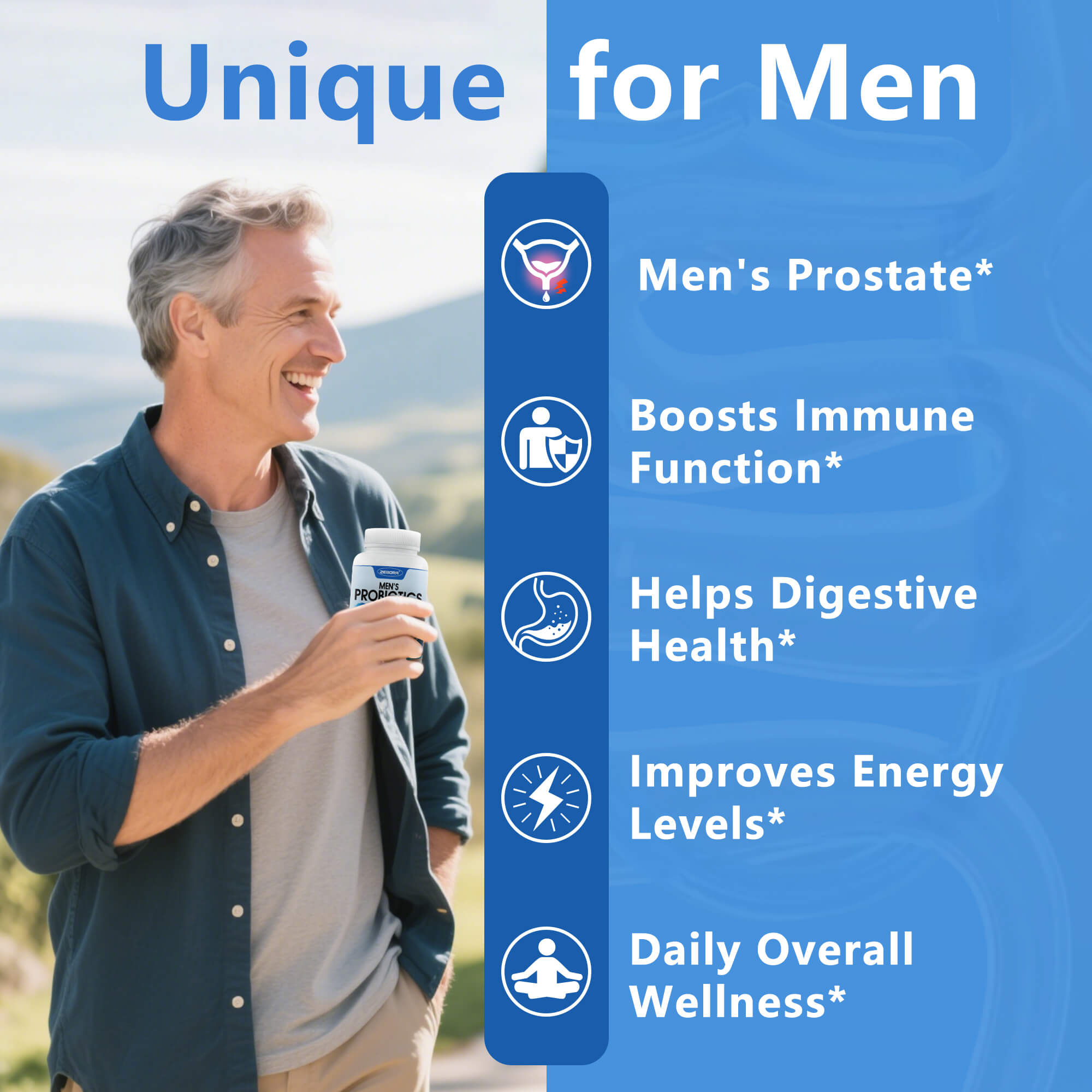 Probiotic for Men - 100 Billion CFU, Men's Probiotics for Gut Health, Prebiotics + Enzymes + Saw Palmetto + Cranberry, 180 Caps