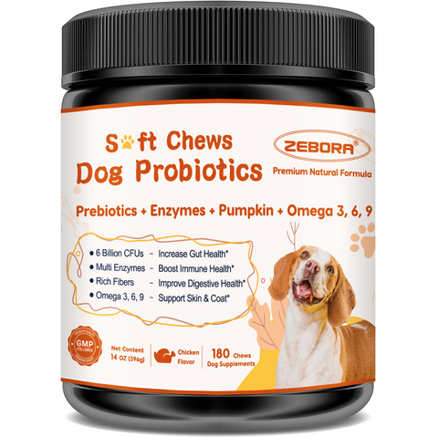 Probiotics for Dogs, Dog Probiotics for Digestive Health, Plus Pumpkin and Fish Oil, for Gut & Itchy, 180 Soft Chews - ZEBORA