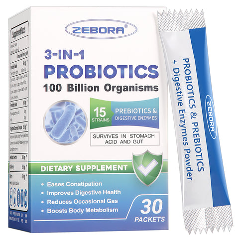 ZEBORA Probiotics 100 Billion CFU + Prebiotics for Adults