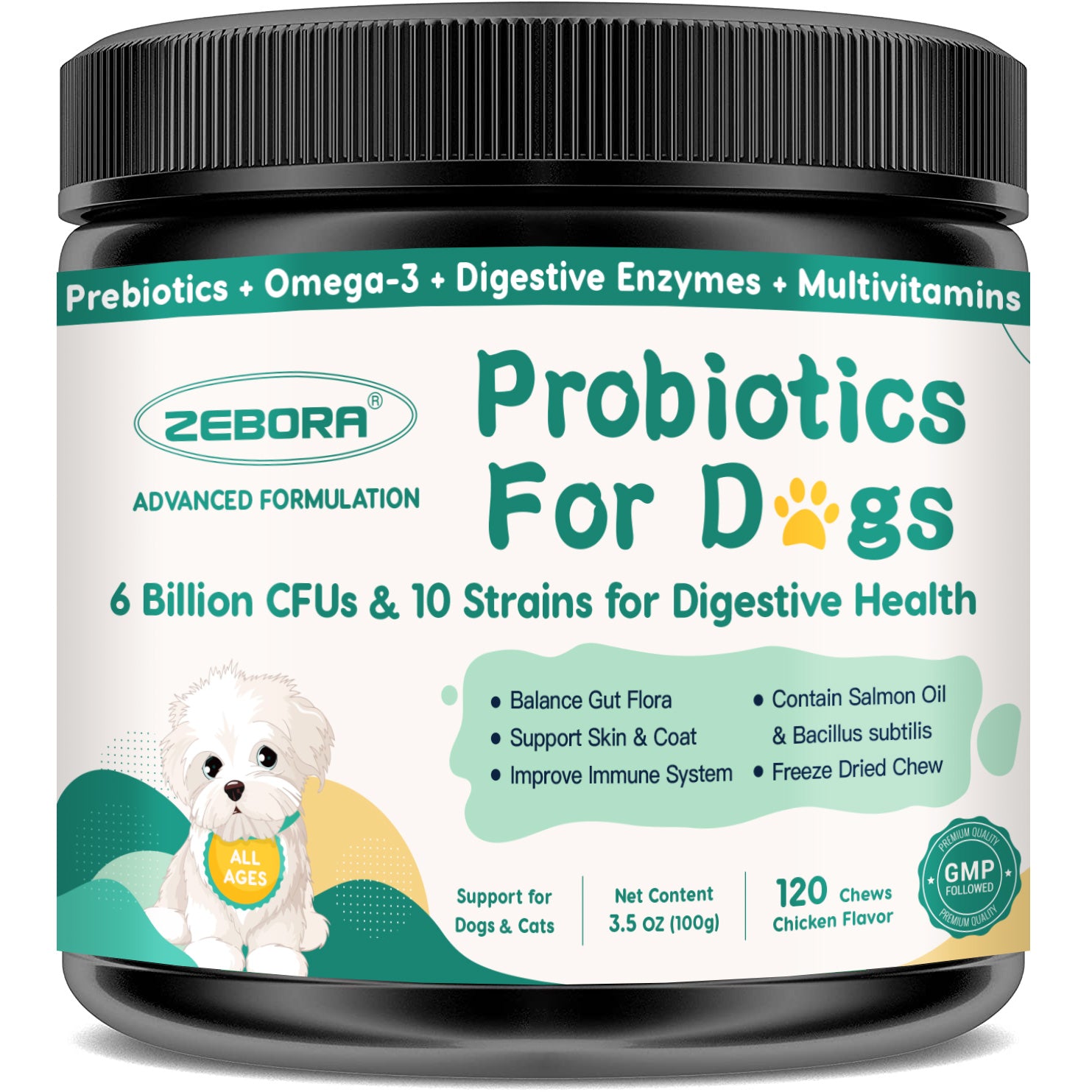 ZEBORA Probiotics for Dogs Digestive Health 120 Chews