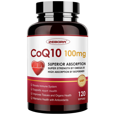 ZEBORA CoQ10 Supplement 100mg Softgels with PQQ for Women and Men